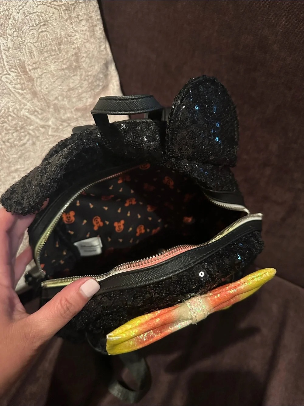 Kids Sequin Ear Backpack with Yellow-Orange Gradient Bow